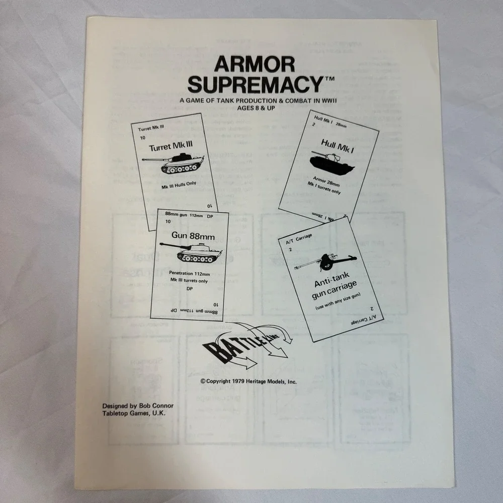 Armor Supremacy 1979 Battleline WWII Tank Card Game COMPLETE 108 Cards VTG